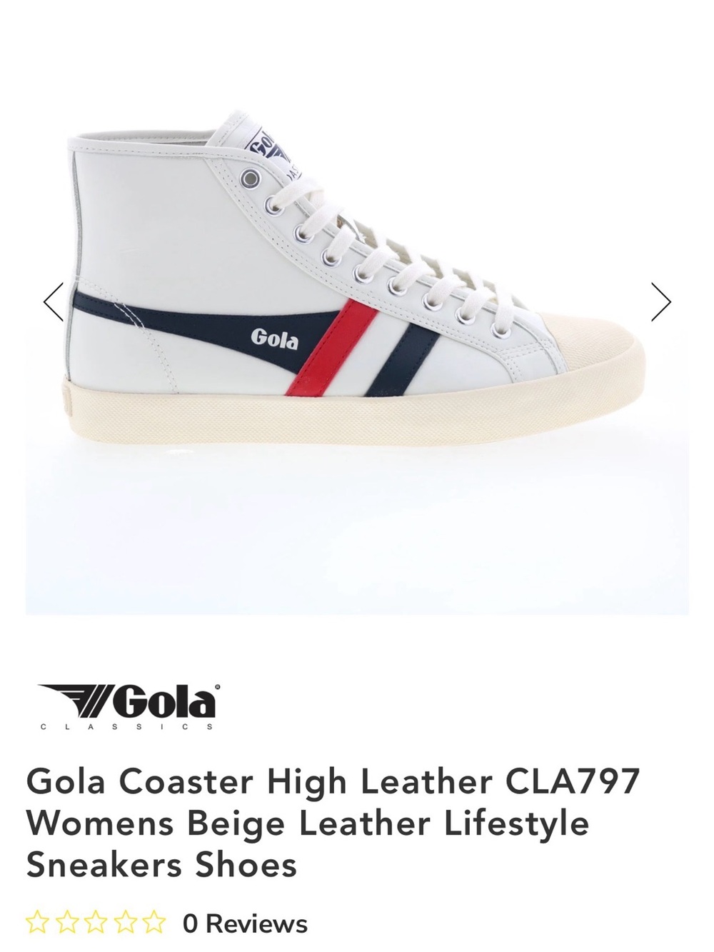 Gola High-Top Leather Sneakers in White with Navy & Red Accents Women’s 8
